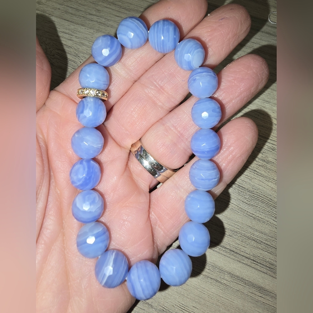 10mm Faceted Blue Lace Agate Bracelet ON SALE 🔥